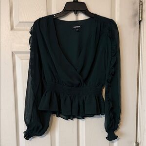 Express Women's Dark Green Ruffle Blouse